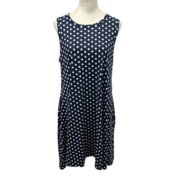 Retro Prep Polka Dot Sleeveless Dress Honey Lace Navy White Modern Vintage M - Picture 1 of 6